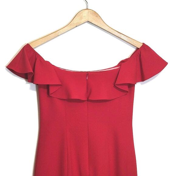 Jay Godfrey Off Shoulder Ruffle Red Midi Sheath Dress Size 4 Cocktail Formal - Picture 9 of 16